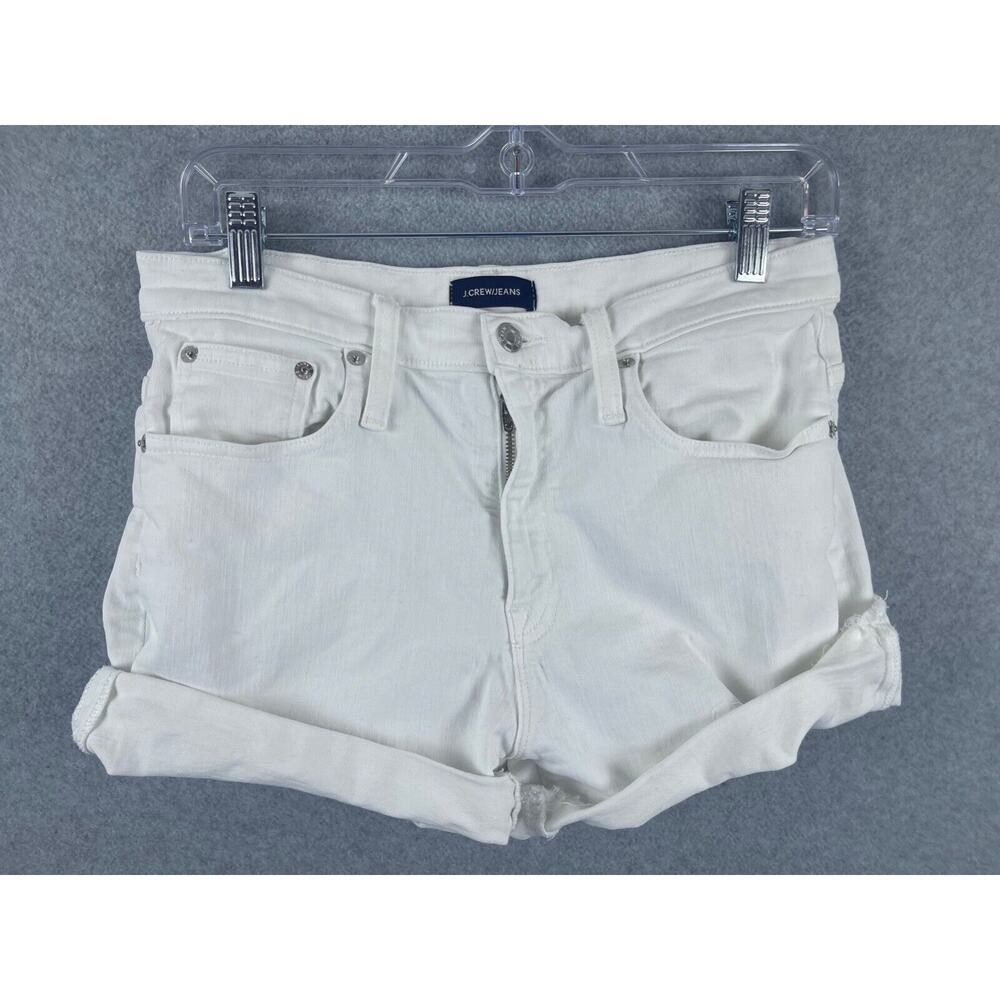 J‎ Crew Jean Shorts Women's 28" Waist White Cuffed Mid Rise Denim Pockets